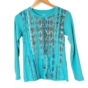 Northern Reflections Turquoise Ikat Graphic Long Sleeve Tee – Petite Medium